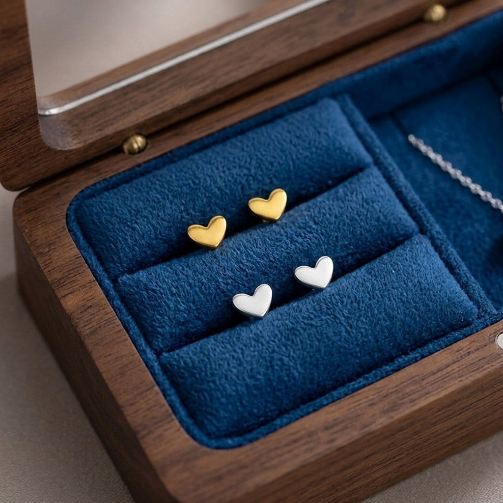 Tiny Heart Stud Earrings in Sterling Silver, Silver, Gold or Rose Gold, Dainty Little Heart Stud, Tiny Heart Stud