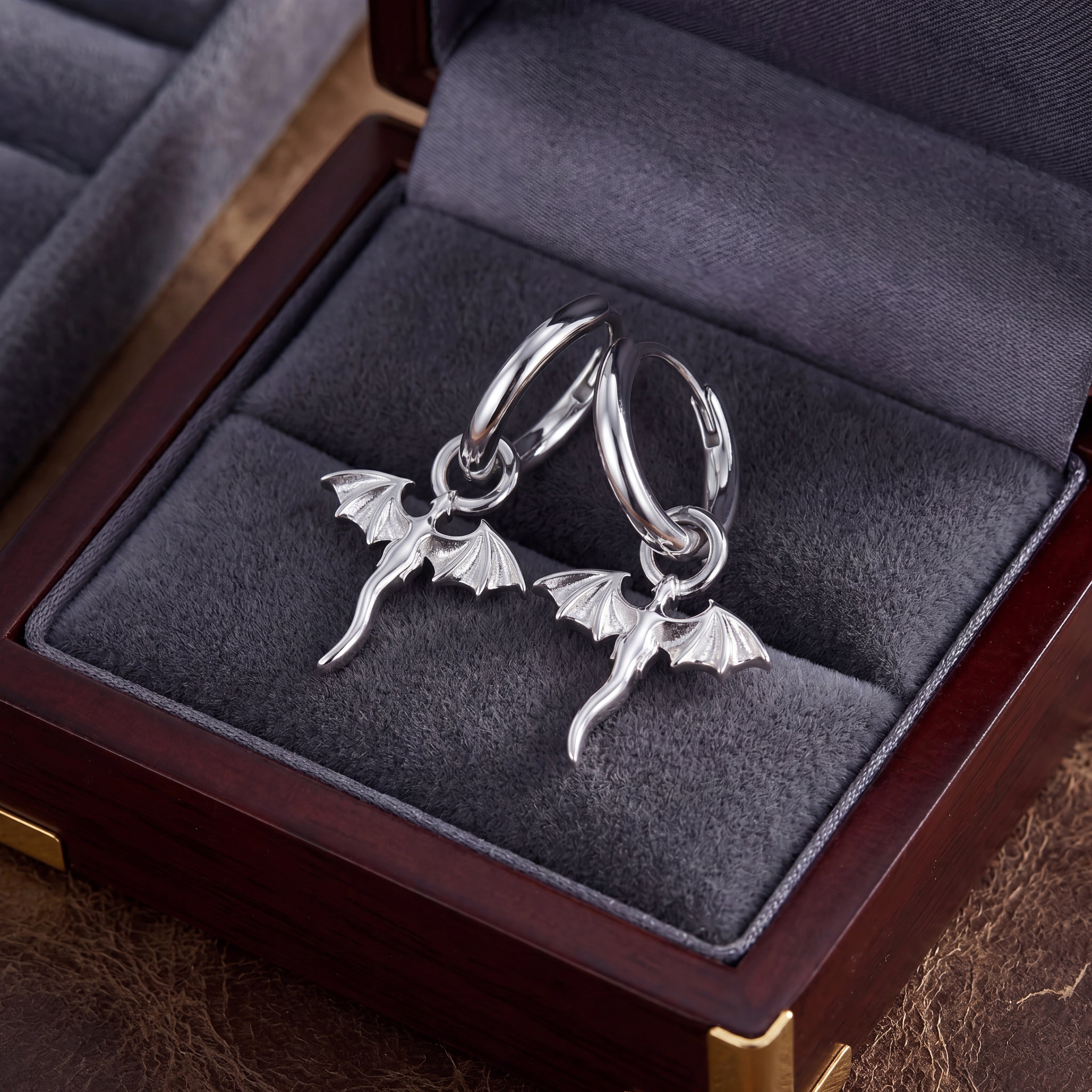 Tiny Dragon Huggie Hoop in Sterling Silver, Silver or Gold or Rose Gold, Dagon Dangle Hoop Earrings, Detachable and Interchangeable