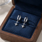 Tiny CZ Starburst Huggie Hoop Earrings in Sterling Silver, Silver, Gold or Rose Gold, North Star Earrings, Sunburst Earrings, Celestial