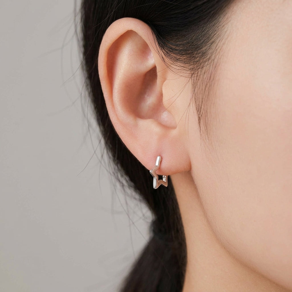 Star Huggie Hoop in Sterling Silver, Silver or Gold, Fun Star Hoop Earrings, Star Earrings