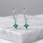 Extra Tiny Hydrangea Flower CZ Huggie Hoop Earrings in Sterling Silver, Silver or Gold, Green, Blue, Pink, Purple or Clear CZ