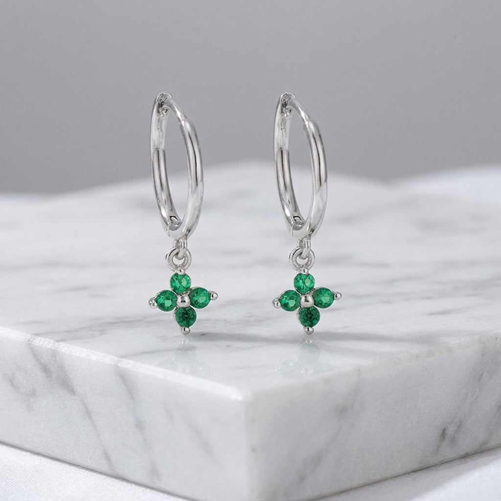 Extra Tiny Hydrangea Flower CZ Huggie Hoop Earrings in Sterling Silver, Silver or Gold, Green, Blue, Pink, Purple or Clear CZ