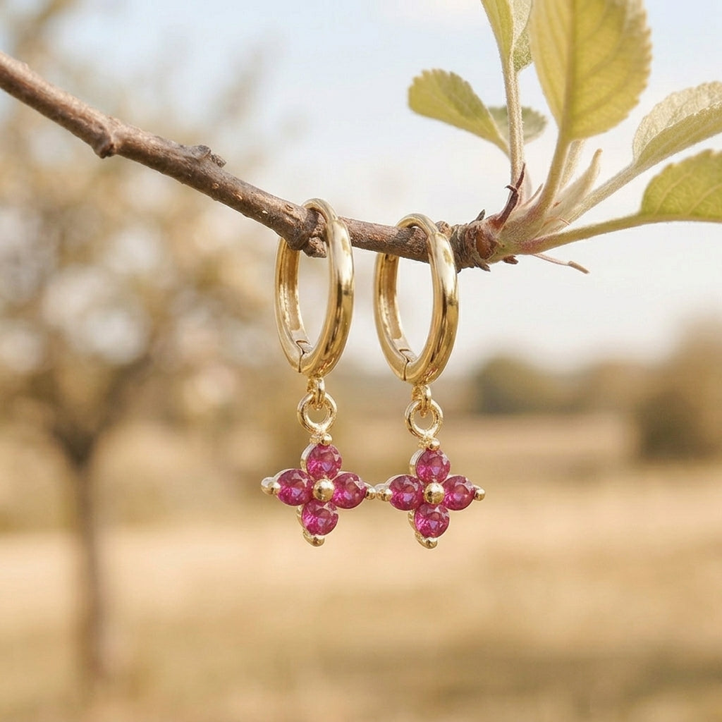 Extra Tiny Hydrangea Flower CZ Huggie Hoop Earrings in Sterling Silver, Silver or Gold, Green, Blue, Pink, Purple or Clear CZ