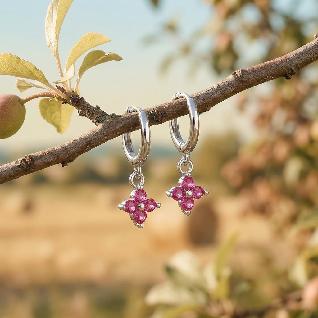 Extra Tiny Hydrangea Flower CZ Huggie Hoop Earrings in Sterling Silver, Silver or Gold, Green, Blue, Pink, Purple or Clear CZ