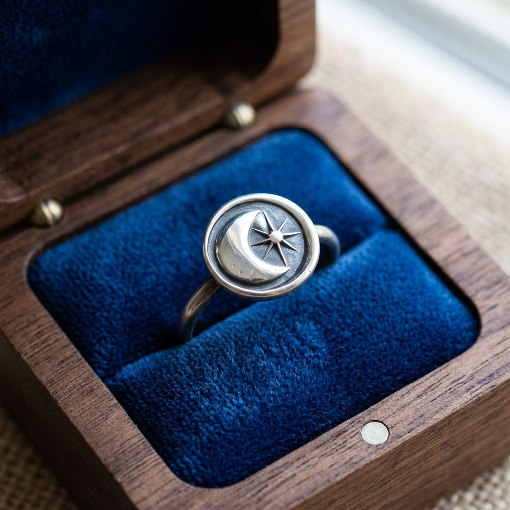 Sterling Silver Moon and Star Ring