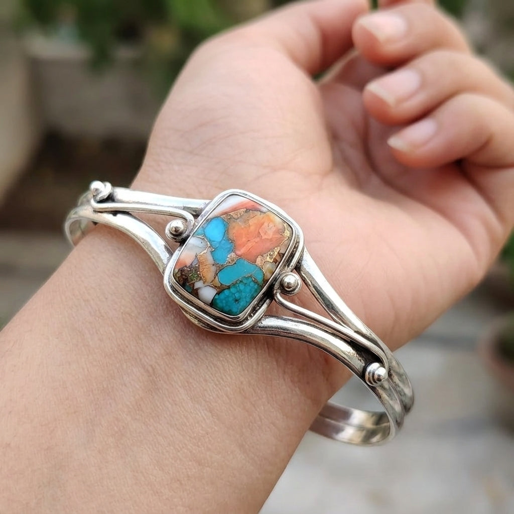 Handmade Oyster Copper Turquoise Bangle