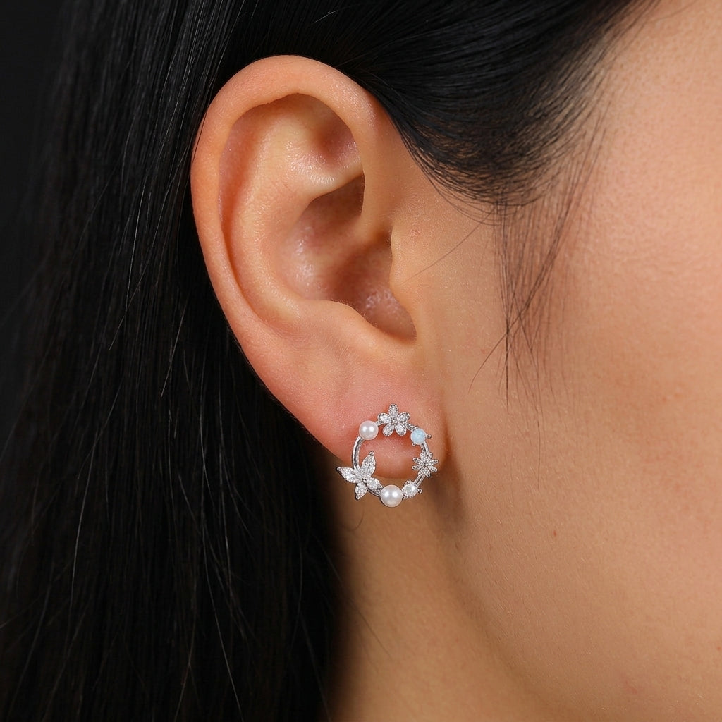 Sterling Silver Flower Wreath Studs