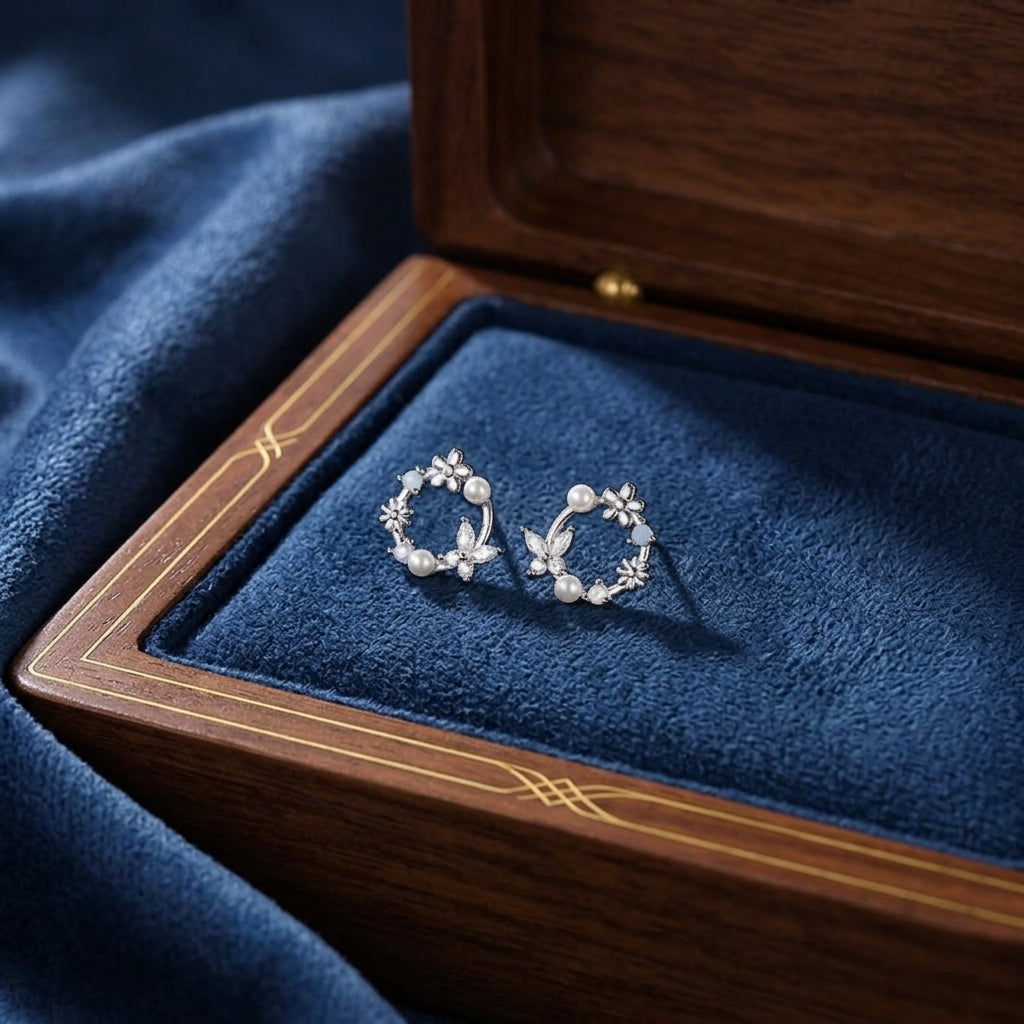 Sterling Silver Flower Wreath Studs