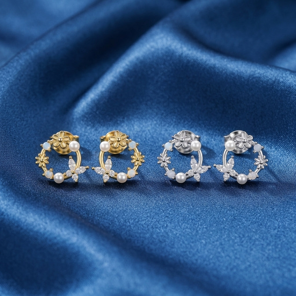 Sterling Silver Flower Wreath Studs