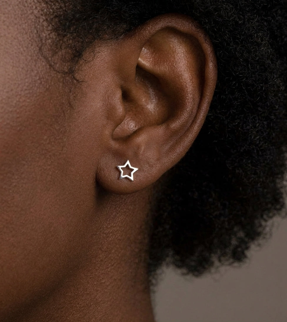 Tiny Star Cutout Stud Earrings Silver