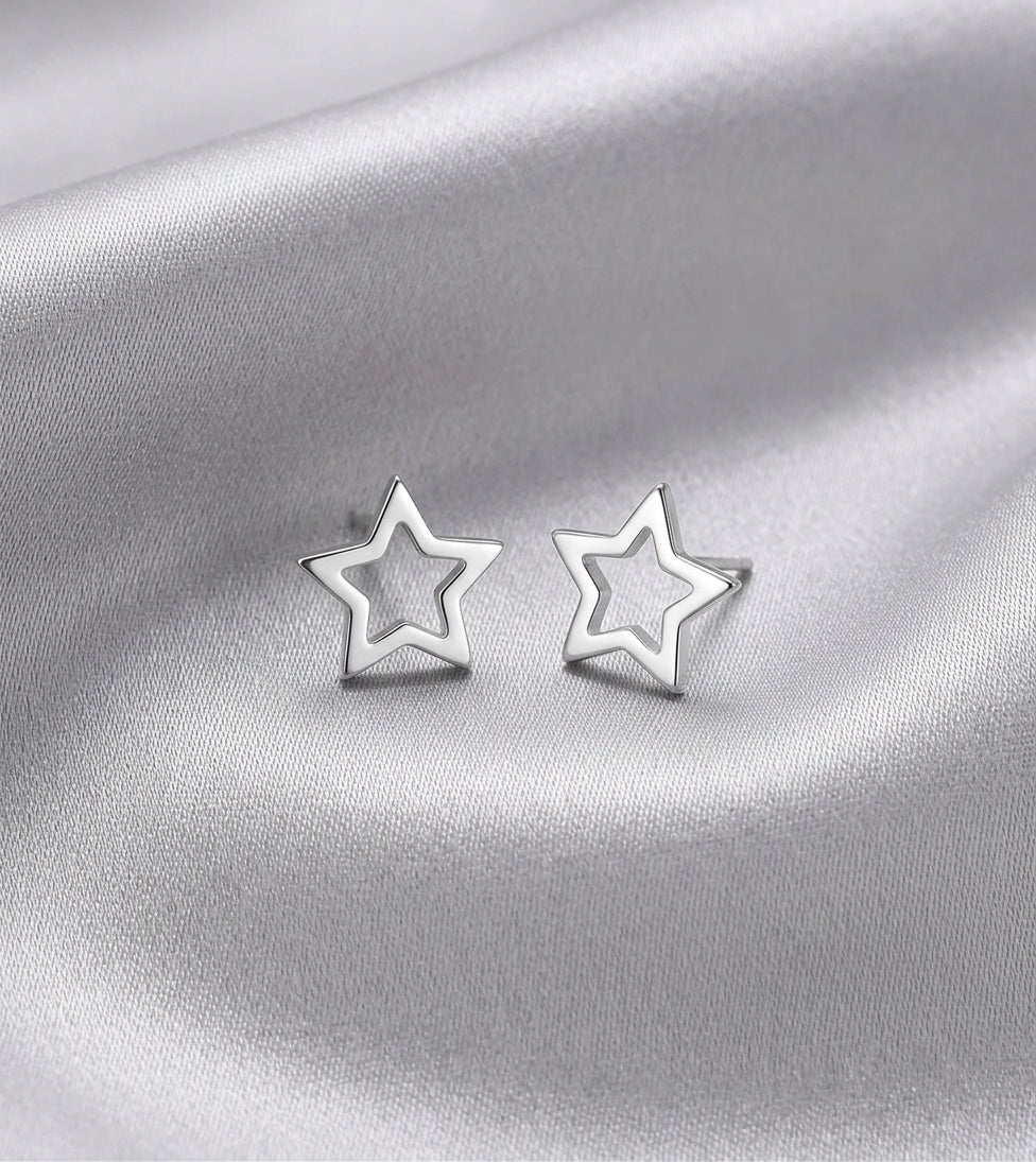 Tiny Star Cutout Stud Earrings Silver