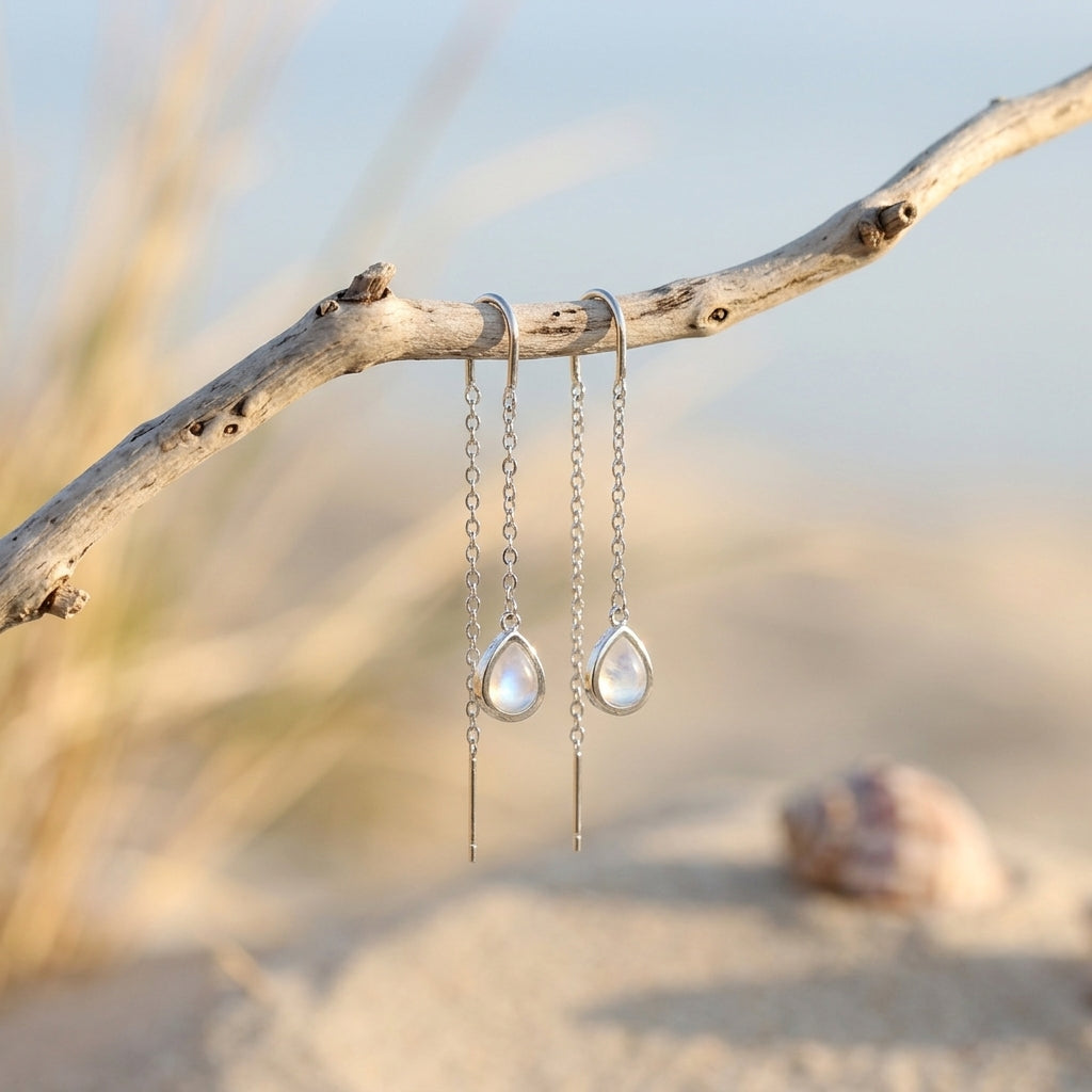 Sterling Silver Aurora Moonstone Threaders