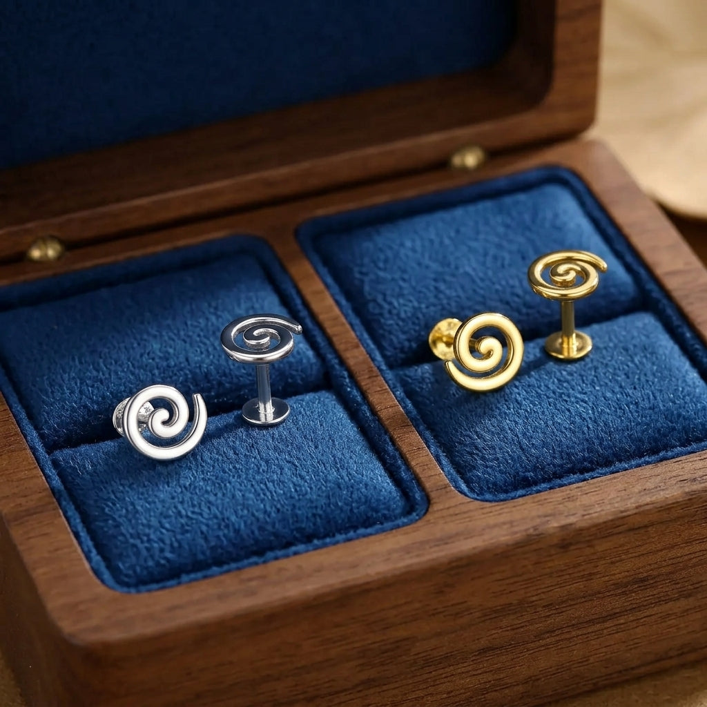 Koru Circle Spiral Flat Back Earrings