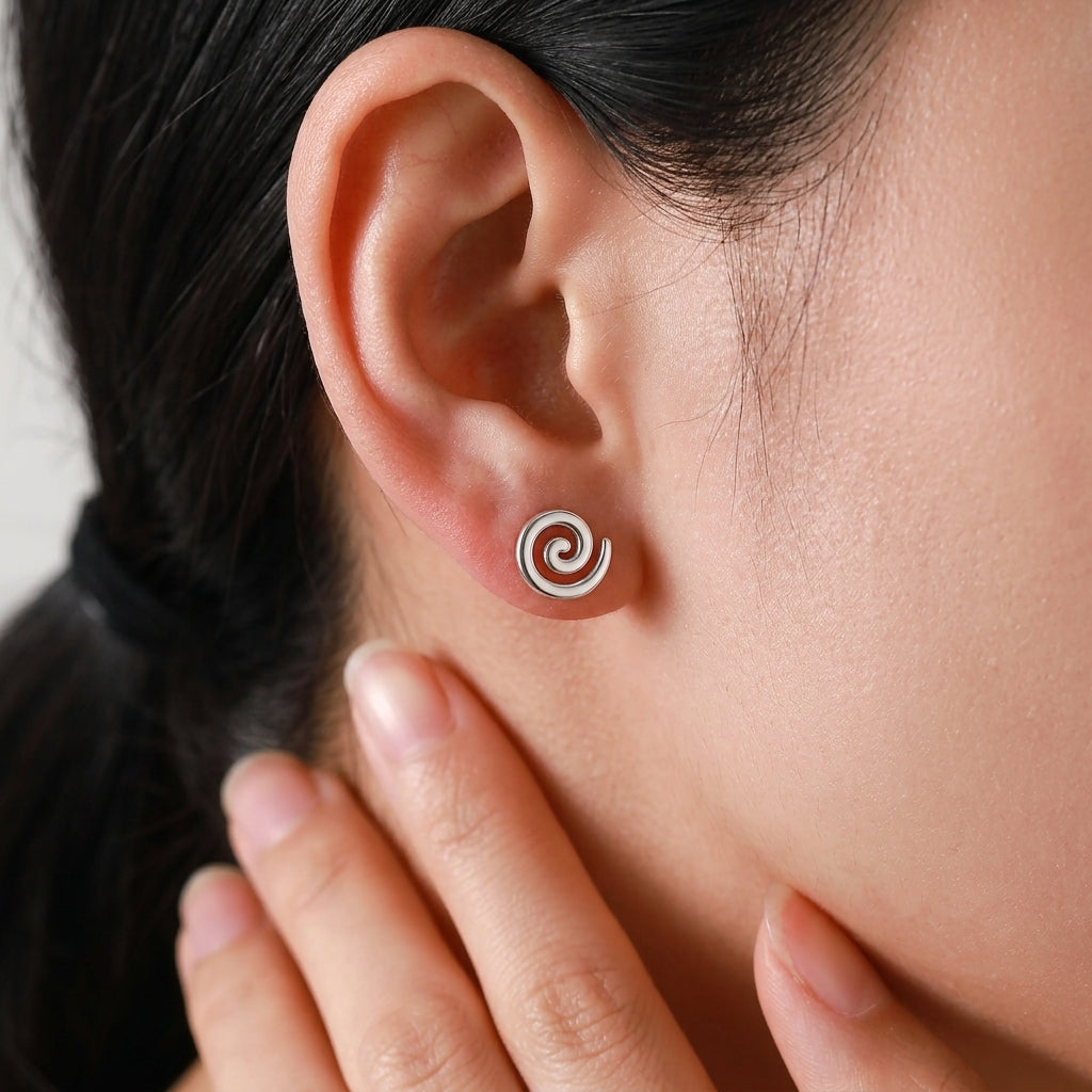 Koru Circle Spiral Flat Back Earrings