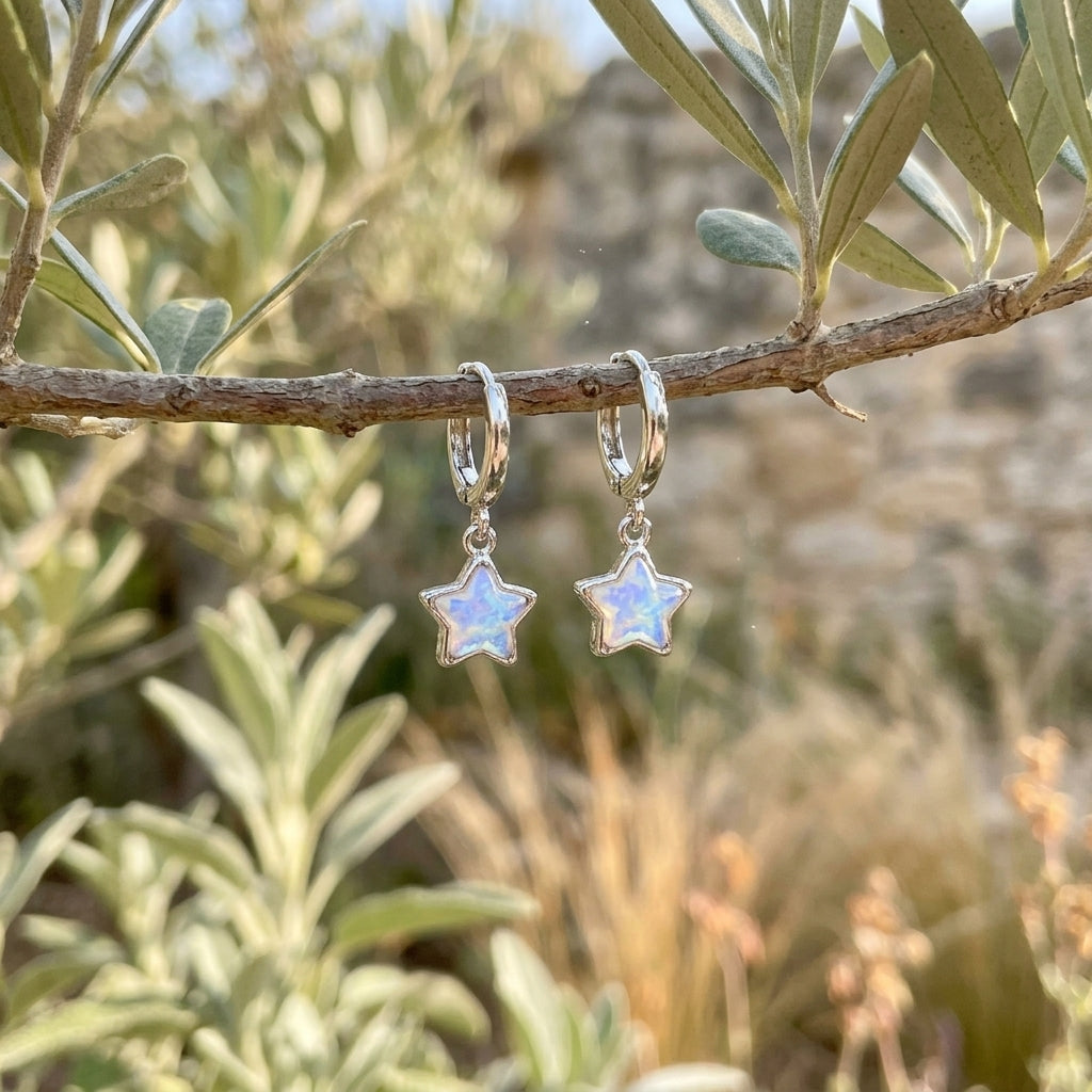 Moonstone Star Huggie Hoop Earrings