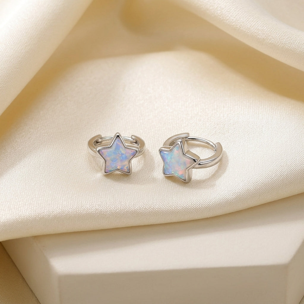 Moonstone Star Huggie Hoop Earrings