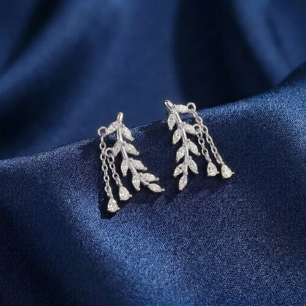 CZ Leaf Crawler Earrings Sterling Silver