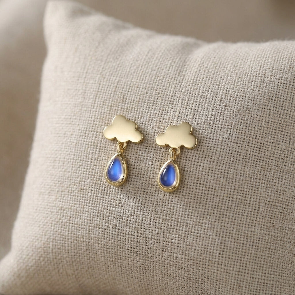 Cloud Moonstone Raindrop Stud Earrings