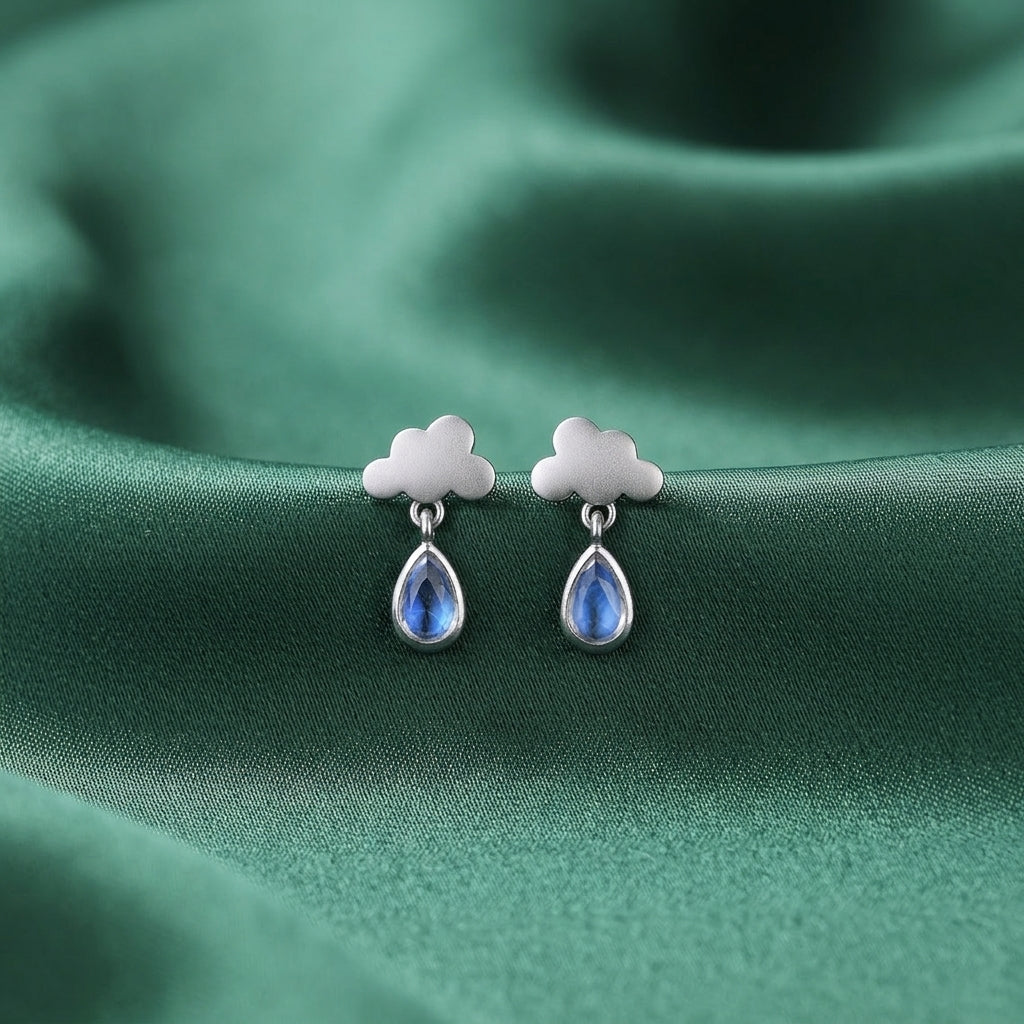 Cloud Moonstone Raindrop Stud Earrings