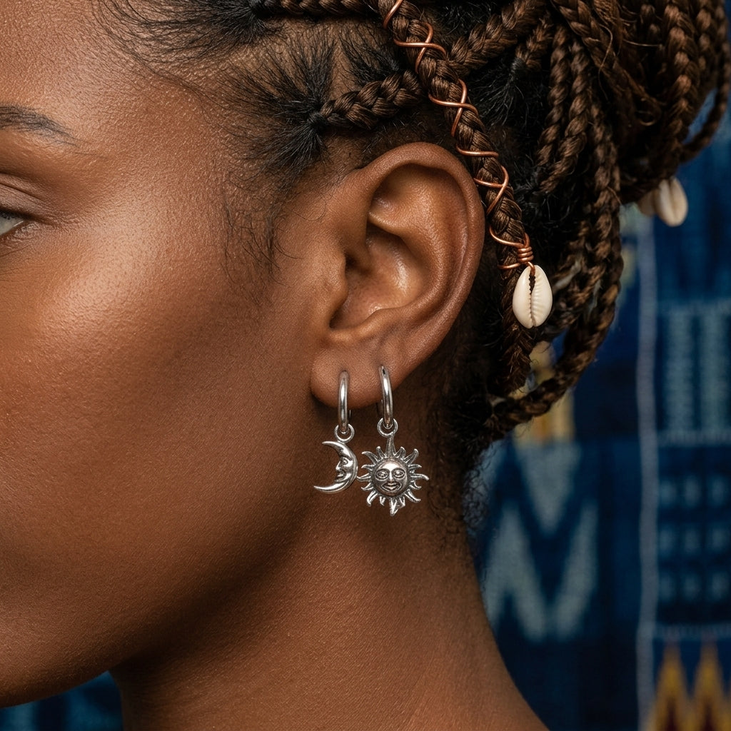 Sun and Moon Face Hoop Earrings