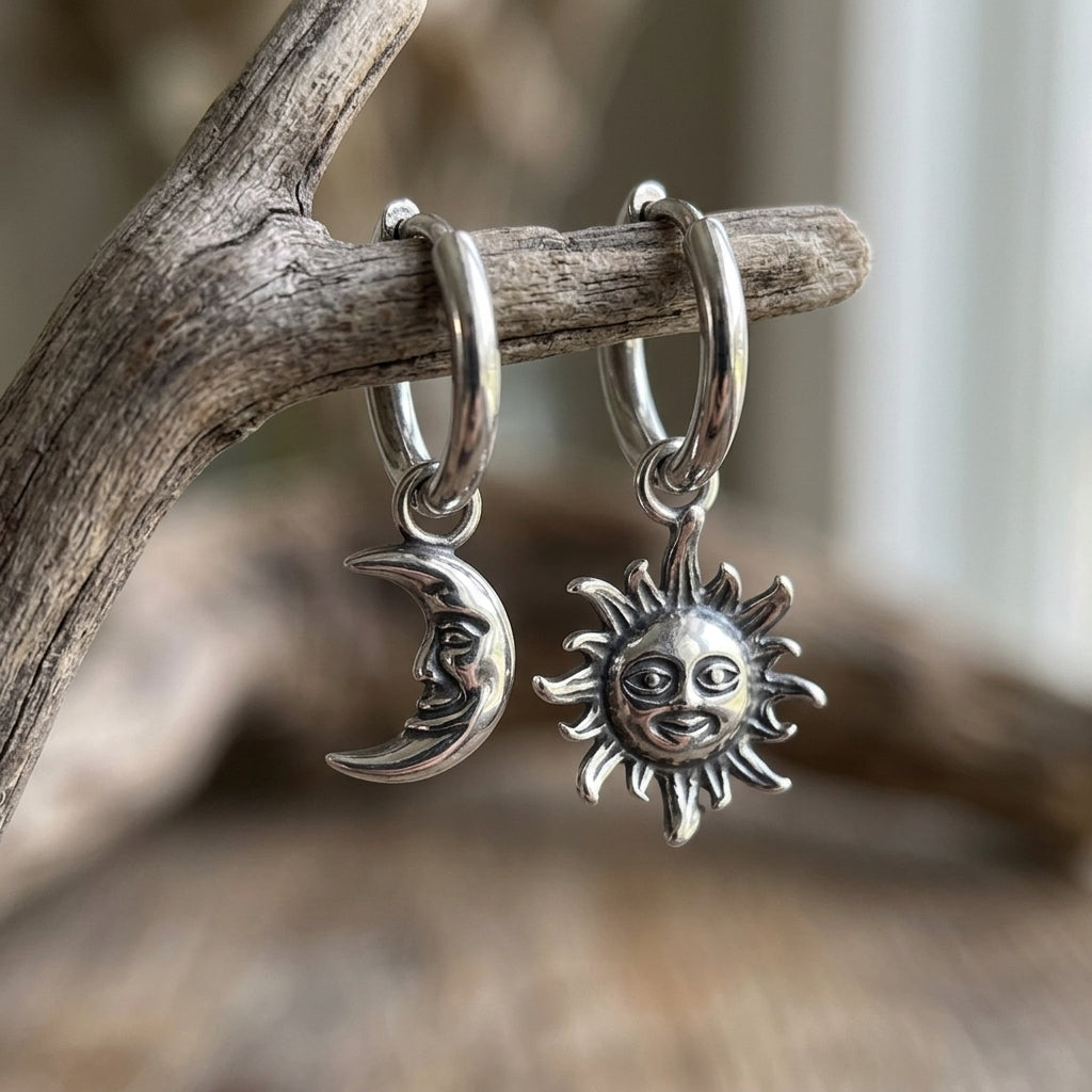Sun and Moon Face Hoop Earrings
