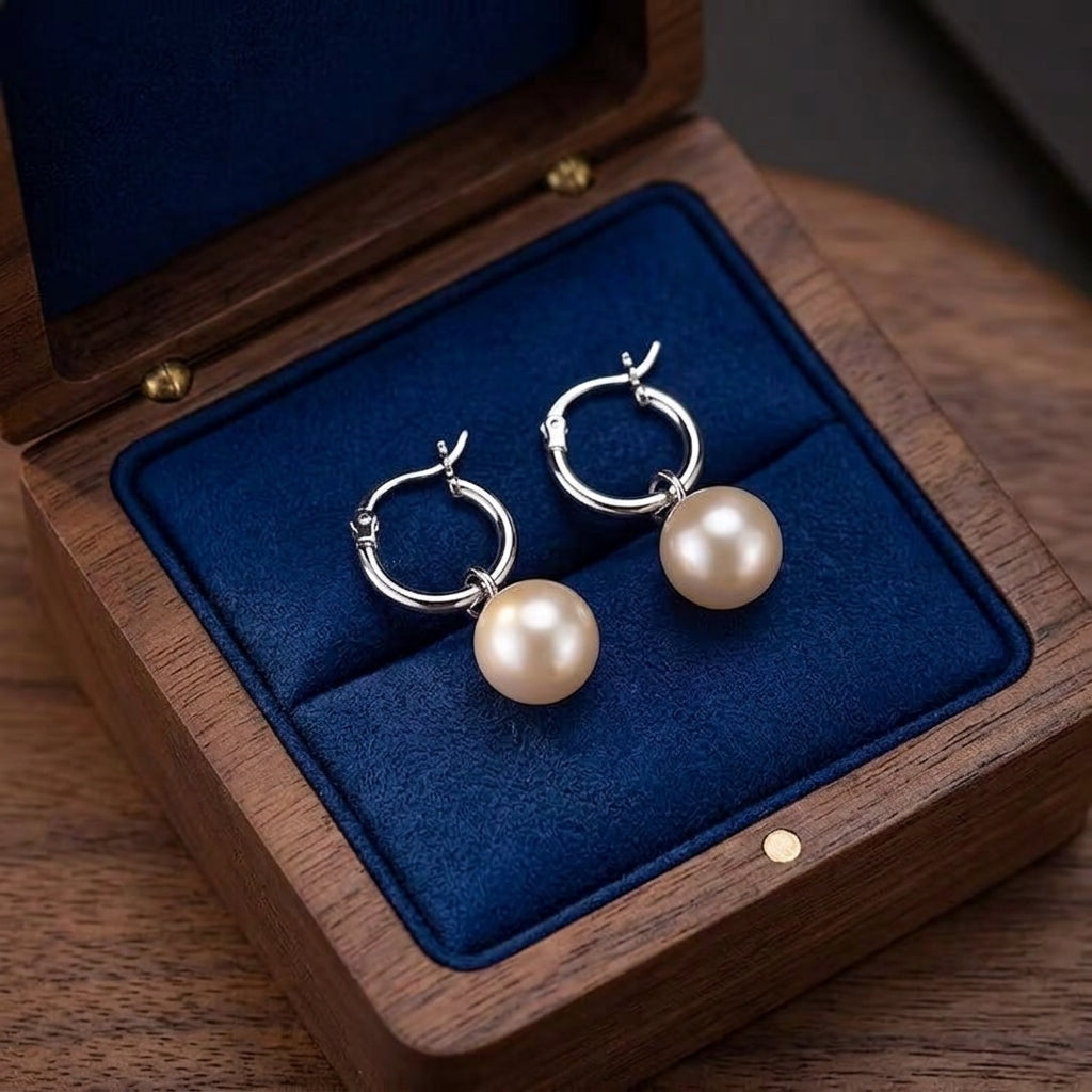 Huggie Hoop Earrings With Pearl Charms
