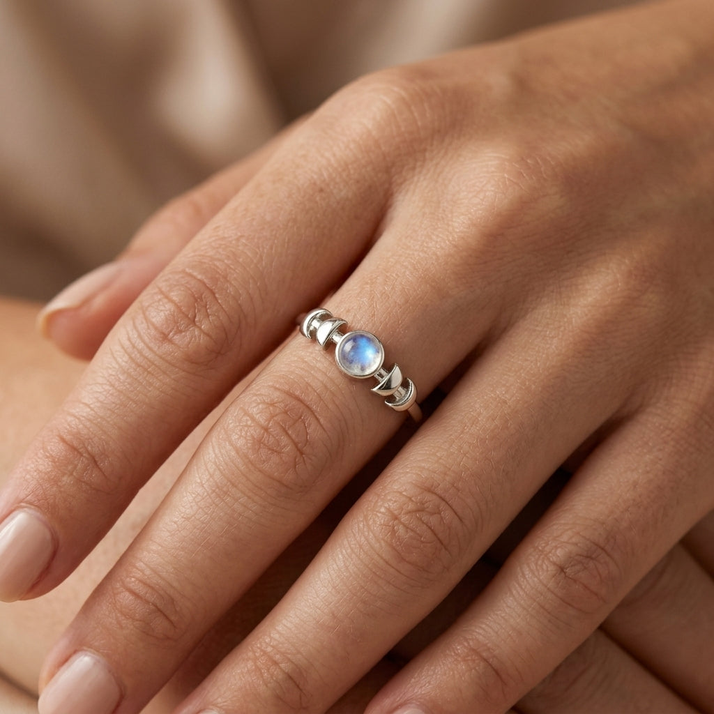 Moon Phase Ring Simulated Moonstone