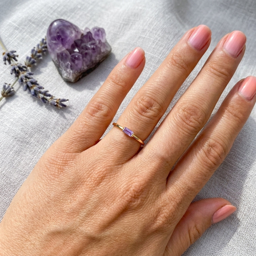 Baguette Birthstone Stackable Ring