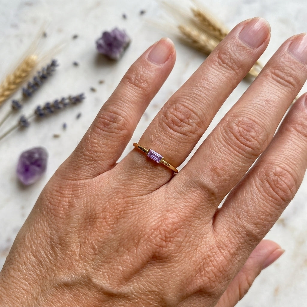 Baguette Birthstone Stackable Ring