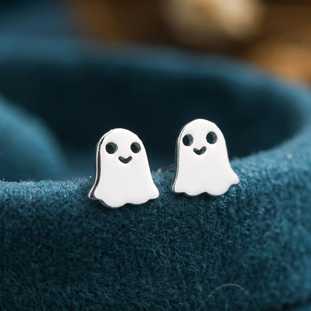 Cute Ghost Stud Earrings Sterling Silver