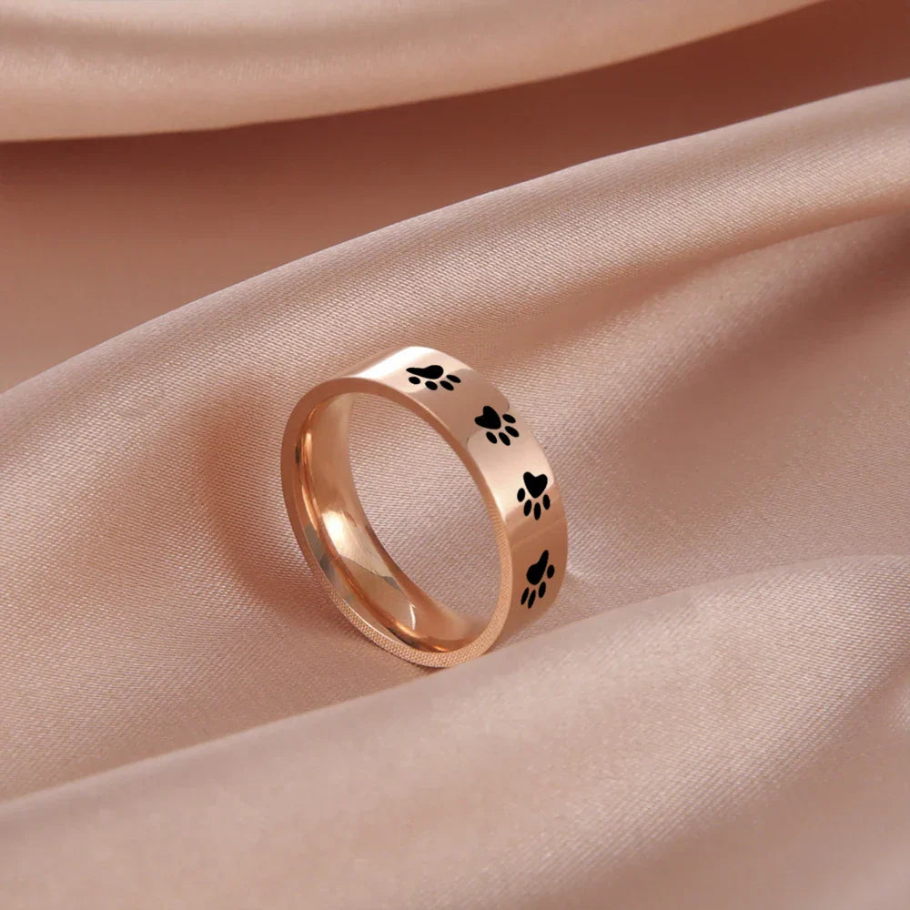 Handcrafted Paw Print Ring In Stainless Steel
