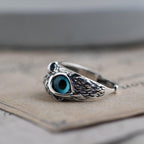 Owl Of Good Luck Adjustable Ring In Silver And Opal
