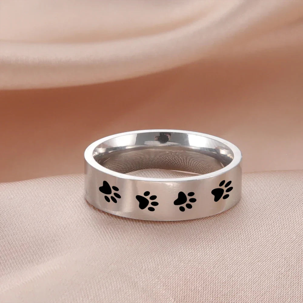 Handcrafted Paw Print Ring In Stainless Steel