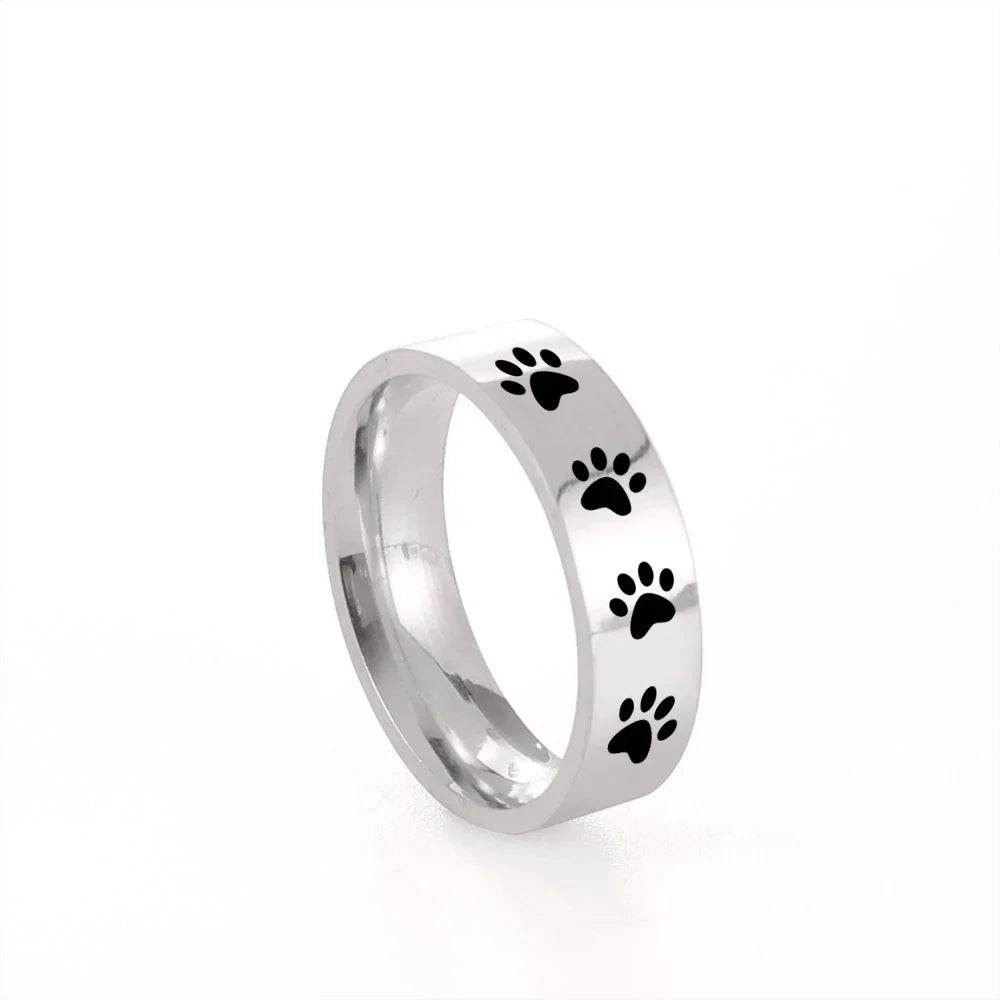 Handcrafted Paw Print Ring In Stainless Steel