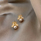 Honey Bee Pearl Stud Earrings – Elegant Gold-Tone Jewelry For Women