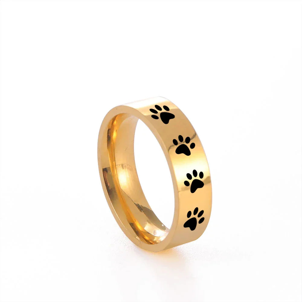Handcrafted Paw Print Ring In Stainless Steel