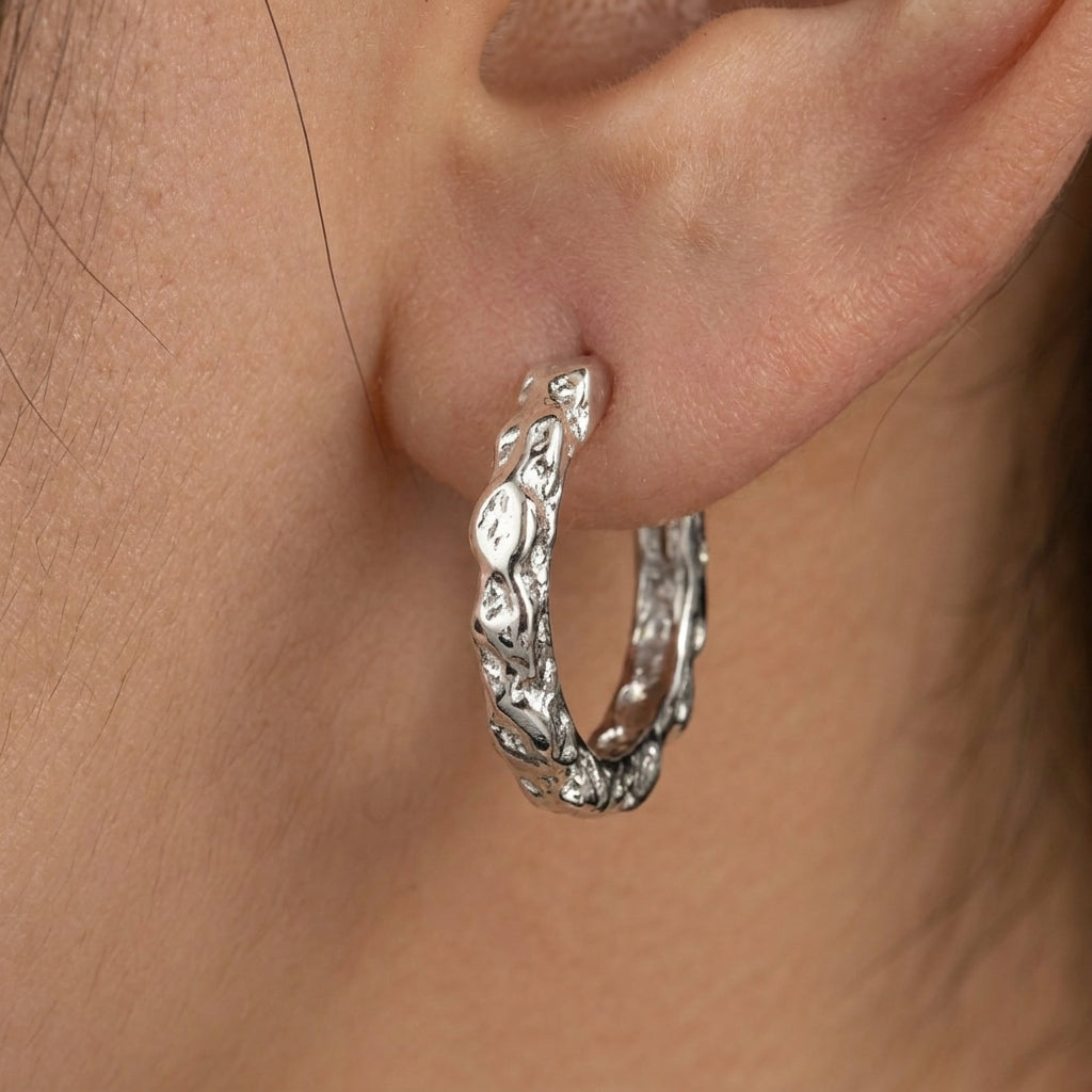 Hammered Huggie Hoop Earrings