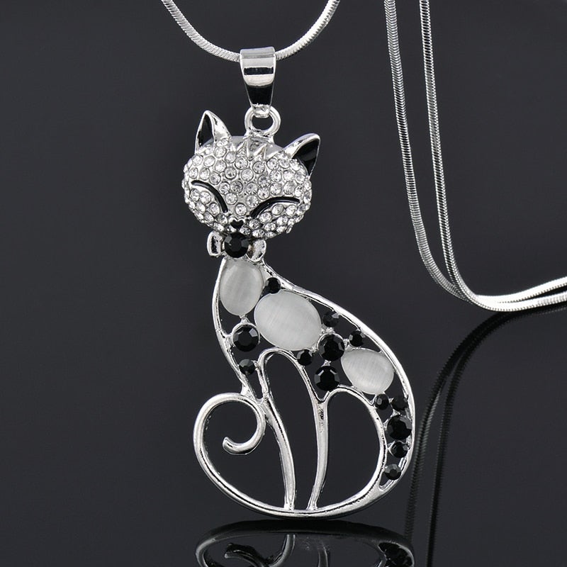 Cats Of Love Necklace In Sterling Silver And Zirconia Encrusted
