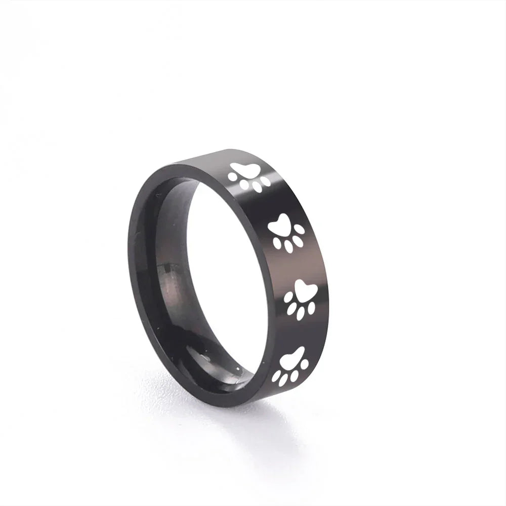 Handcrafted Paw Print Ring In Stainless Steel