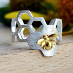 Adjustable 18K Gold Plated Honeycomb Ring
