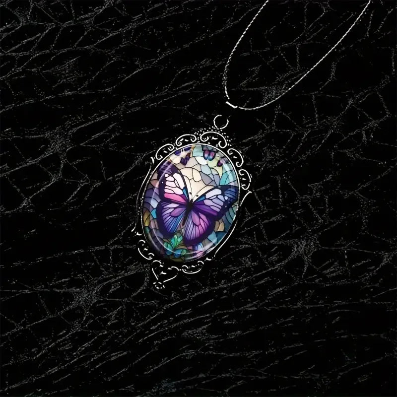 Butterfly Pendant Necklace With Purple Crystal