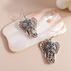 Vintage Elephant Drop Earrings Silver Bohemian