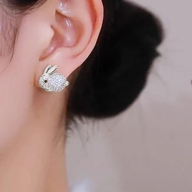 Cute Rabbit Crystal Stud Earrings