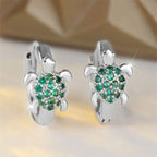 Sea Turtle Hoop Earrings With Sparkling Zircon