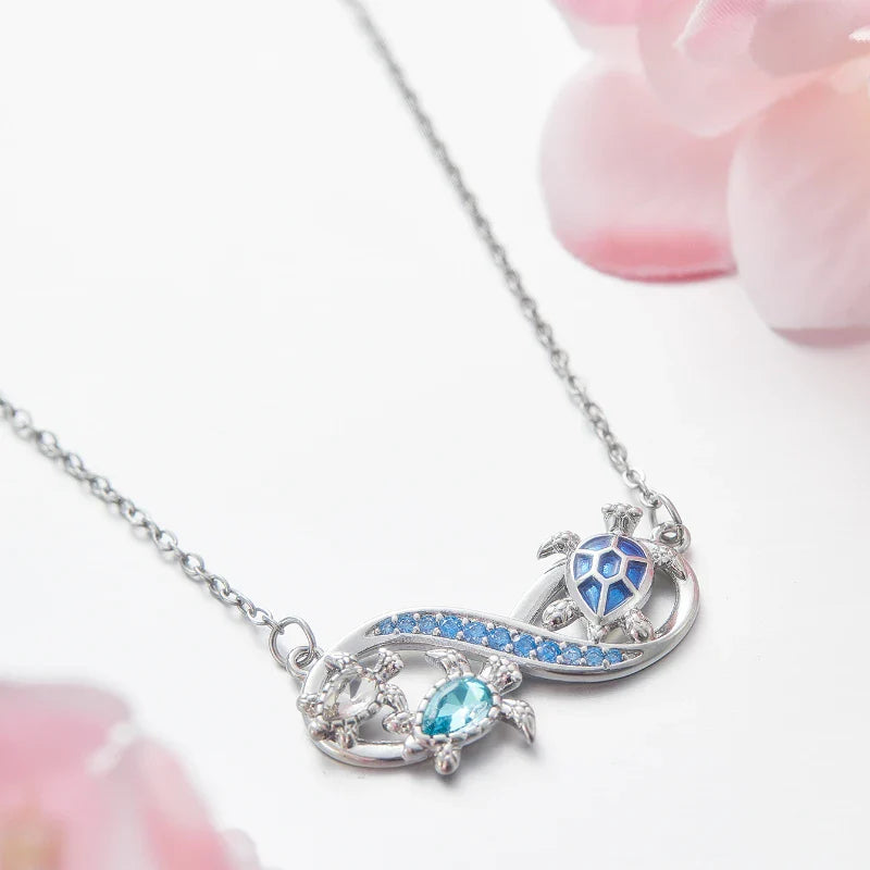 Infinity Turtle Necklace With Sparkling Crystals
