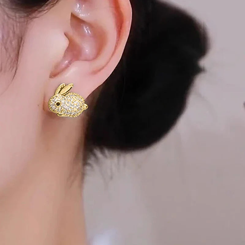 Cute Rabbit Crystal Stud Earrings