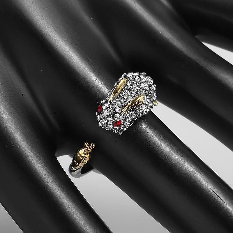 Unique Adjustable Silver Bunny And Carrot Crystal Ring