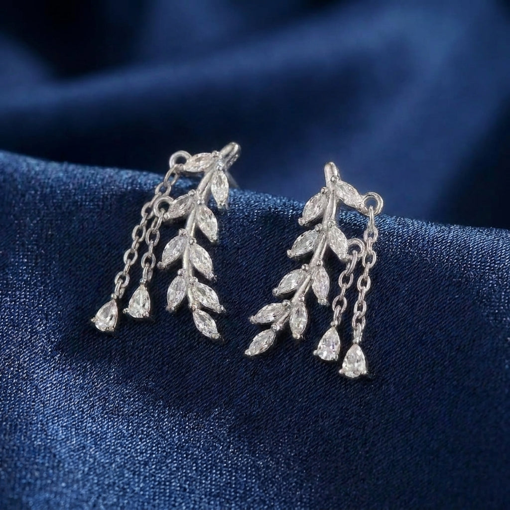 CZ Leaf Crawler Earrings Sterling Silver