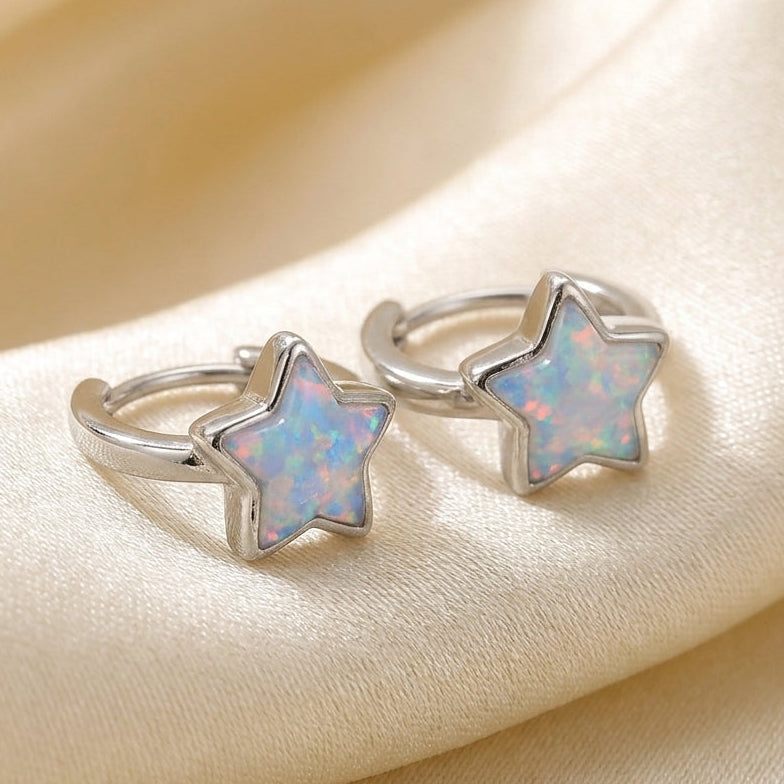 Moonstone Star Huggie Hoop Earrings
