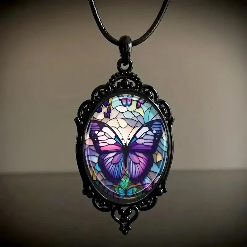 Butterfly Pendant Necklace With Purple Crystal